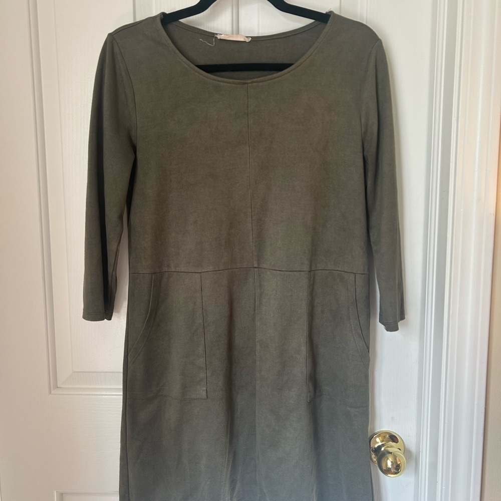 Altar'd State Olive Green Vegan Suede Women's Shift Dress Size Small - Picture 2 of 10